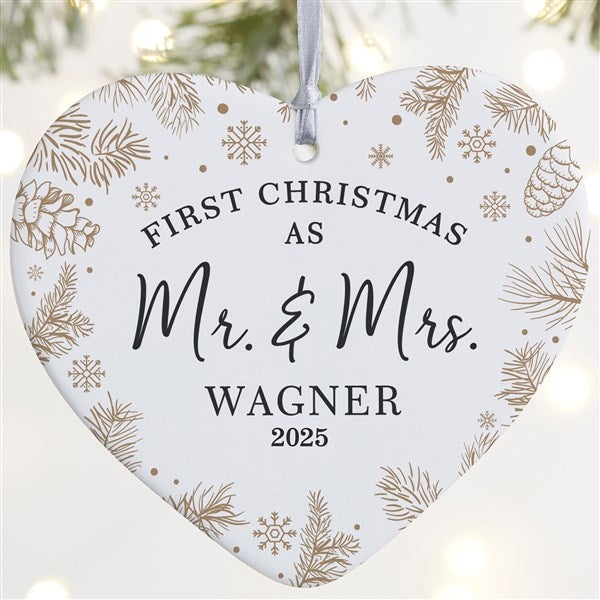 Personalized Wedding Heart Ornament - Gold Foliage - 37781