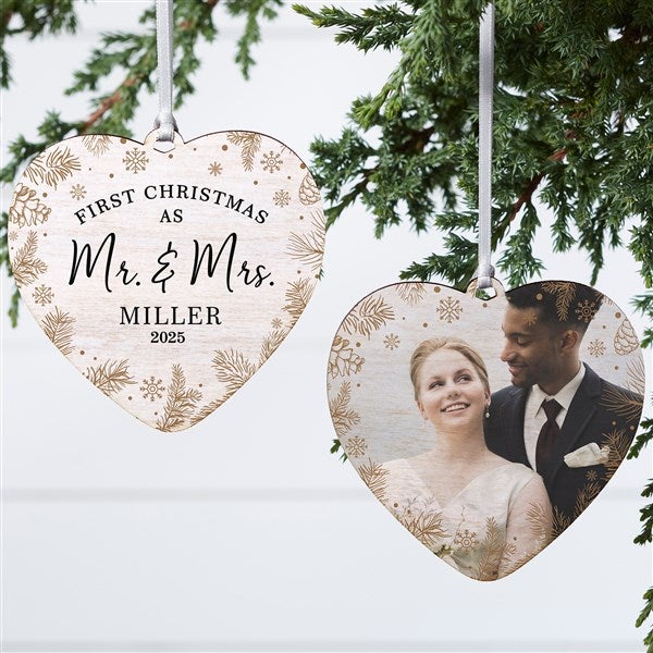 Personalized Wedding Heart Ornament - Gold Foliage - 37781