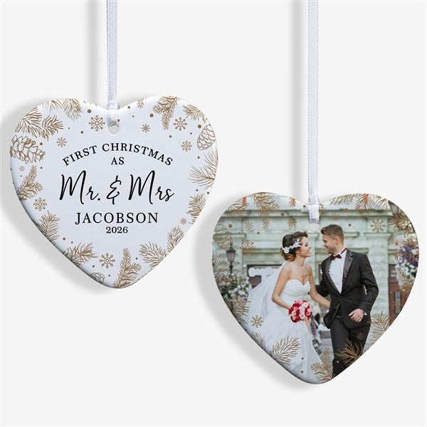 Personalized Wedding Heart Ornament - Gold Foliage - 37781