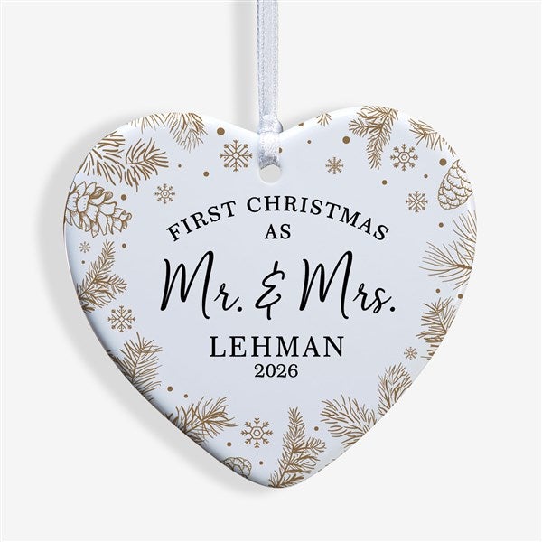 Personalized Wedding Heart Ornament - Gold Foliage - 37781