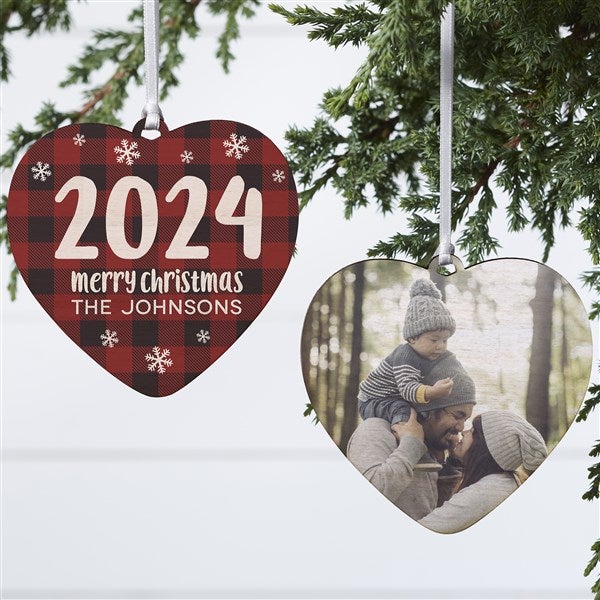 Buffalo Plaid Family Personalized Year Heart Ornament  - 37783
