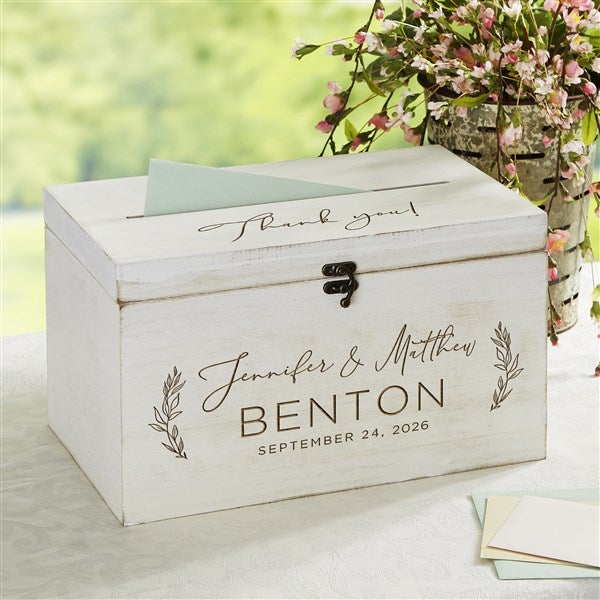 Elegant Couple Engraved Wooden Wedding Keepsake Card Box