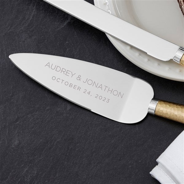 Elegant Couple Engraved Cake Knife & Server Gold Set