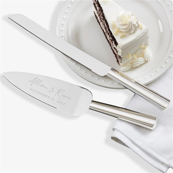 Elegant Couple Engraved Wedding Cake Knife & Server Set  - 37846