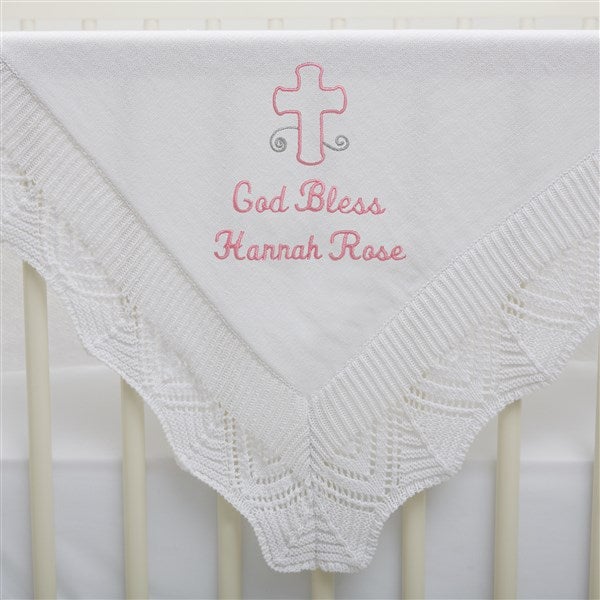 God Bless Custom Personalized Name Embroidered Baby Christening Blanket