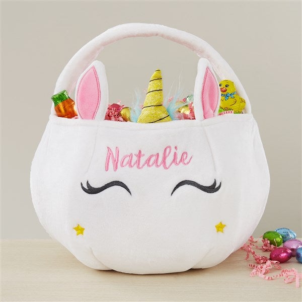 Unicorn Embroidered Plush Easter Basket  - 37953