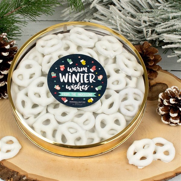 Warm Wishes Personalized Yogurt Covered Pretzels Tin  - 38013D