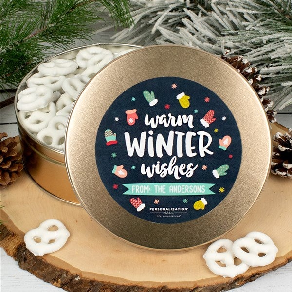 Warm Wishes Personalized Yogurt Covered Pretzels Tin  - 38013D