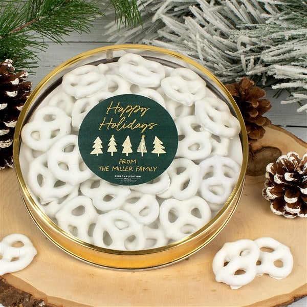 Aspen Christmas Personalized Yogurt Covered Pretzels Tin  - 38016D