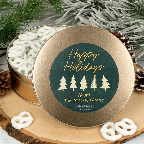 Aspen Christmas Personalized Yogurt Covered Pretzels Tin  - 38016D