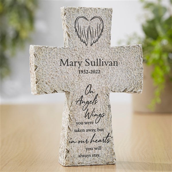 On Angels Wings Personalized Memorial Resin Tabletop Cross - 38024