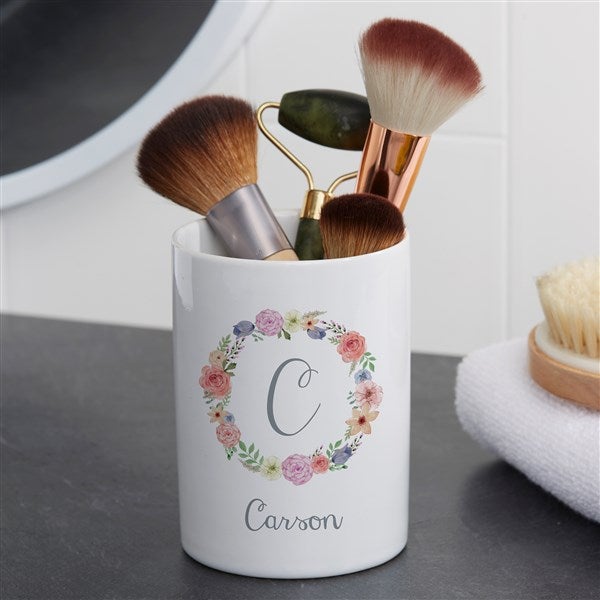 Personalized Ceramic Bathroom Cup - Floral Wreath - 38073