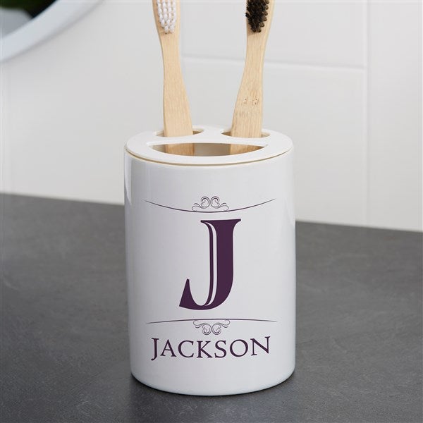 Personalized Ceramic Toothbrush Holder - Elegant Monogram - 38092