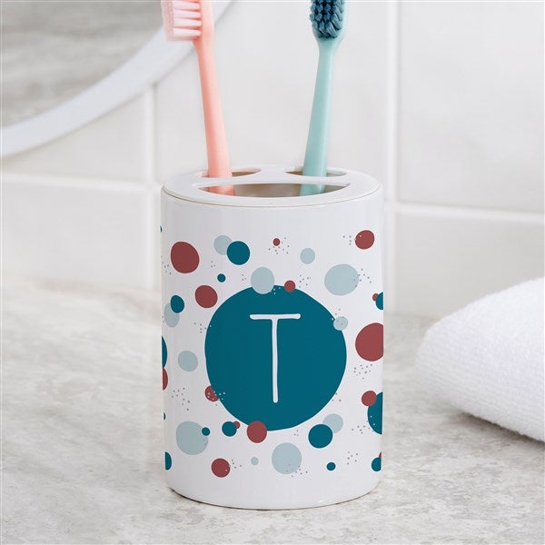 Personalized Ceramic Toothbrush Holder - Stencil Polka Dots - 38109