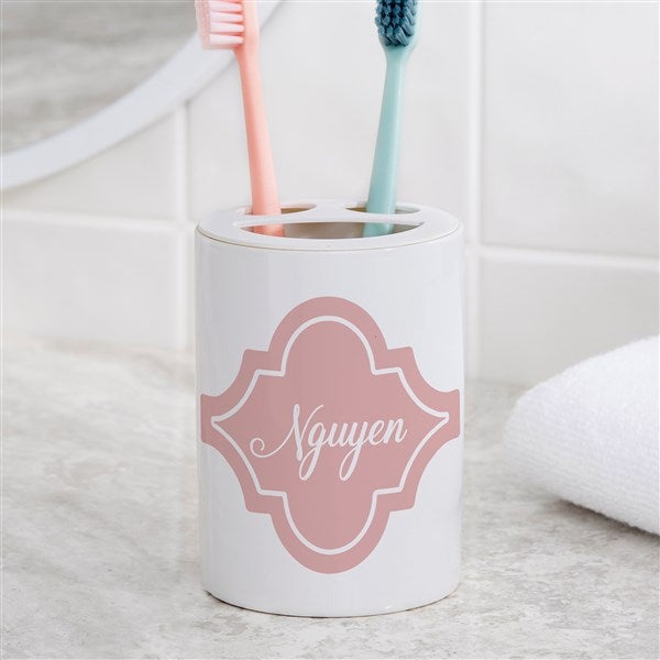 Personalized Ceramic Toothbrush Holder - Geometric Pattern - 38110