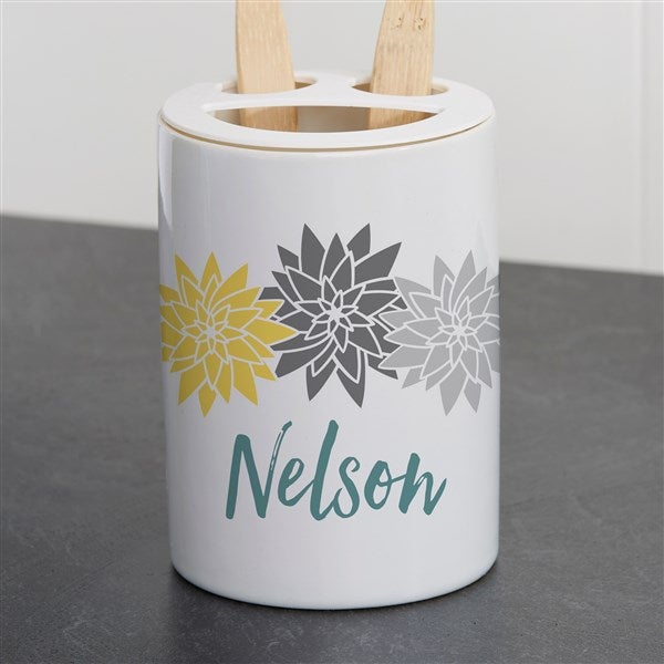Personalized Ceramic Toothbrush Holder - Mod Floral - 38113