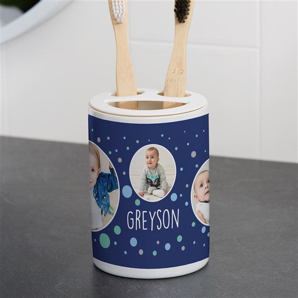 Personalized Ceramic Toothbrush Holder - Photo Bubbles - 38118