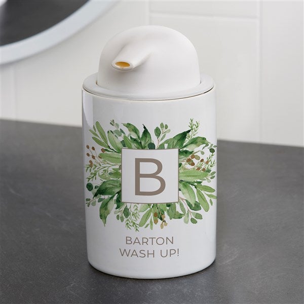 Personalized Ceramic Soap Dispenser - Spring Greenery Monogram - 38132