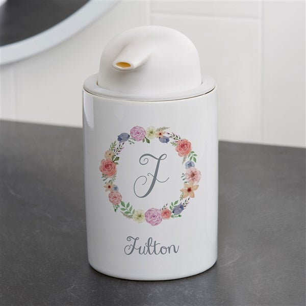 Personalized Ceramic Soap Dispenser - Floral Wreath - 38133