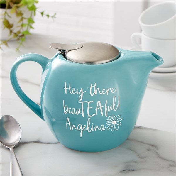 You are Beau-TEA-ful Personalized Stoneware Teapot - Turquoise - 38154