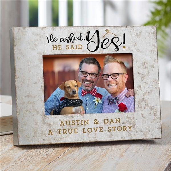 He Asked, He Said Yes Personalized Engagement Galvanized Metal Picture Frame  - 38189