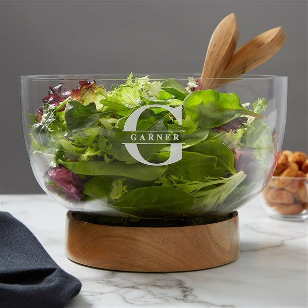 Salad Serving Bowl with Acacia Wood Base - Lavish Last Name - 38192