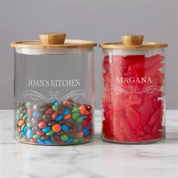 Classic Kitchen Personalized Glass Container with Acacia Lid-Medium
