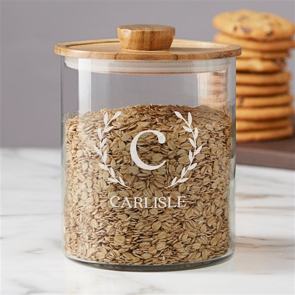 Laurel Initial Personalized Glass Container with Acacia Lid - 38199