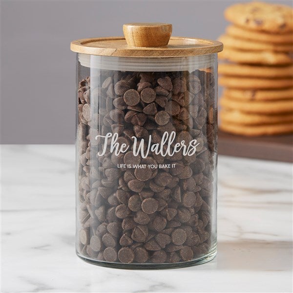 Seasonally Script Personalized Glass Container with Acacia Lid  - 38201