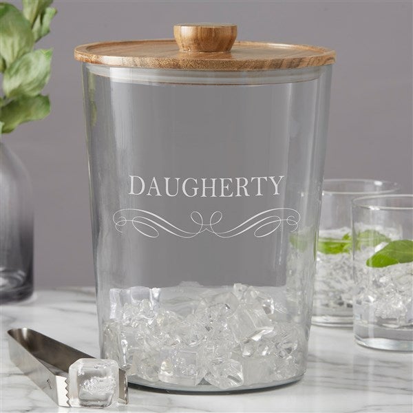 Classic Kitchen Engraved Glass Ice Bucket with Acacia Lid  - 38215