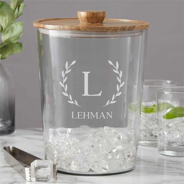 Laurel Initial Engraved Glass Ice Bucket with Acacia Lid  - 38217