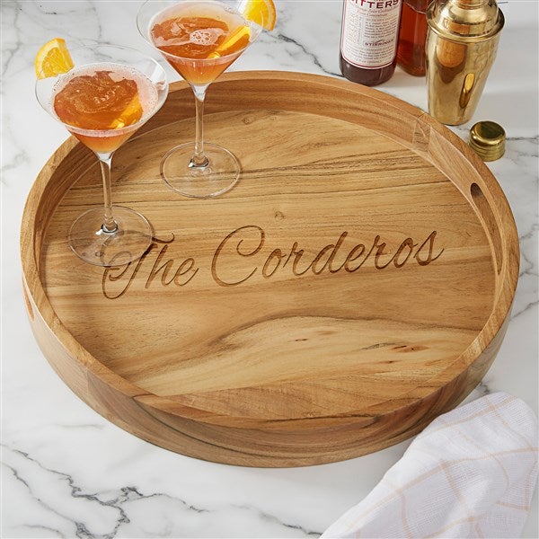 Brisbane Collection Personalized Wooden Round Serving Tray  - 38220