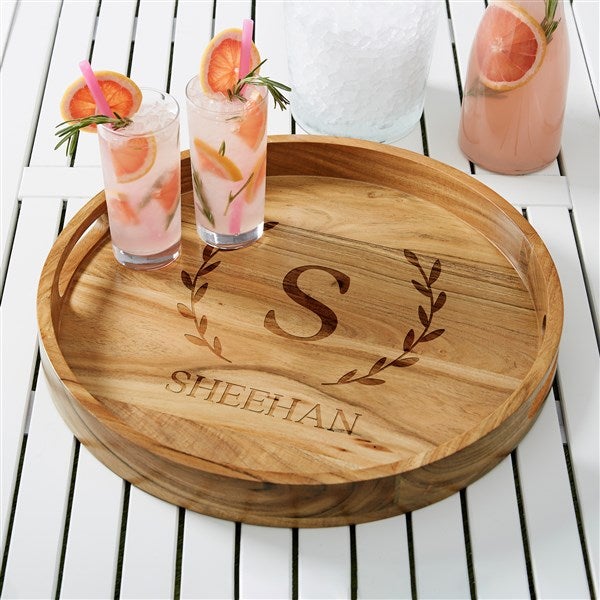 Laurel Initial Wooden Round Serving Tray  - 38223