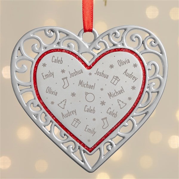 Repeating Name Personalized Silver Heart Ornament  - 38389