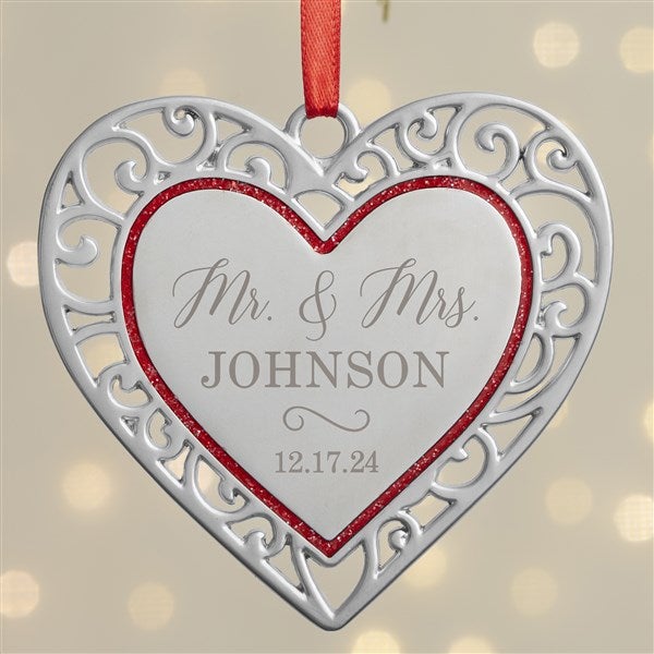 Mr. & Mrs. Personalized Silver Heart Ornament  - 38392