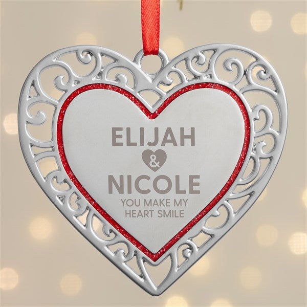 You + Me Personalized Silver Heart Ornament  - 38394