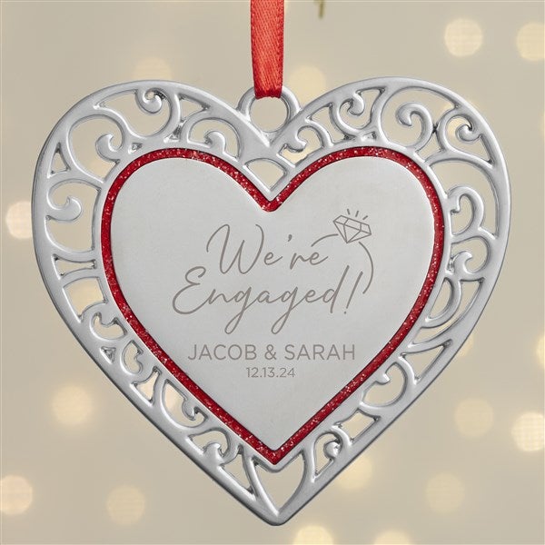 We're Engaged Personalized Silver Heart Ornament  - 38396