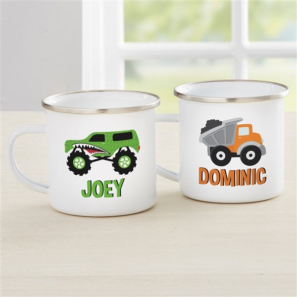 Construction & Monster Trucks Personalized Kids Enamel Mug  - 38424