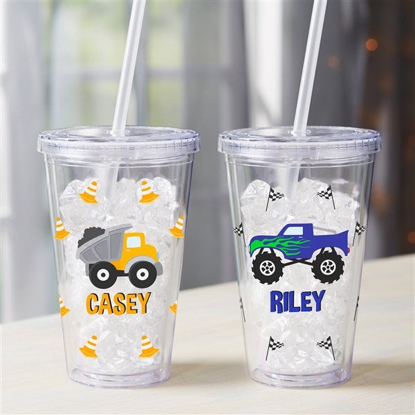 Construction & Monster Trucks Personalized 17 oz. Acrylic Insulated Tumbler  - 38432