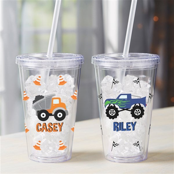 Construction & Monster Trucks Personalized 17 oz. Acrylic Insulated Tumbler  - 38432