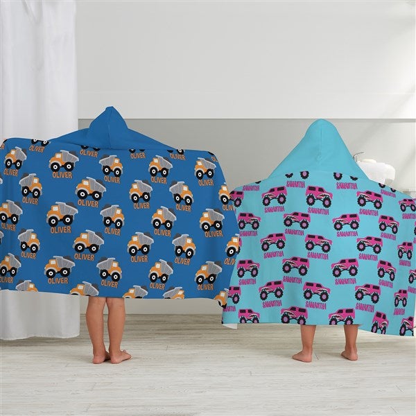 Construction & Monster Trucks Personalized Kids Hooded Bath Towel  - 38437