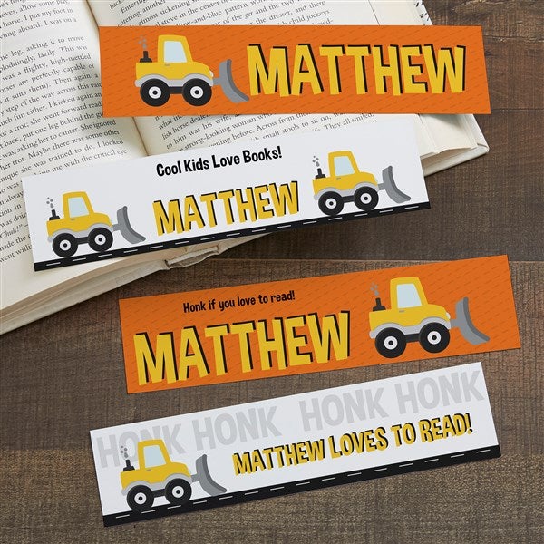 Construction & Monster Trucks Personalized Paper Bookmarks Set of 4  - 38453