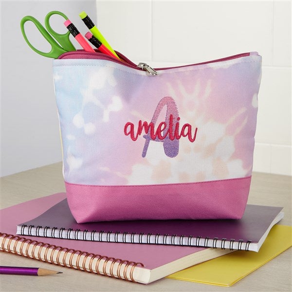 Ombre Initial Embroidered Tie Dye Pencil Case  - 38454