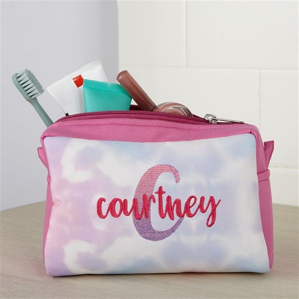 Ombre Initial Embroidered Tie Dye Makeup Bag  - 38455
