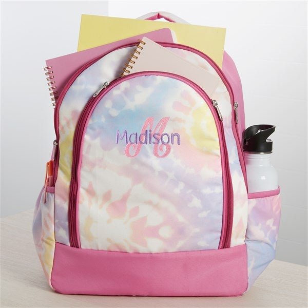 flame Simplicity Coalescence Playful Name Embroidered Tie Dye Backpack