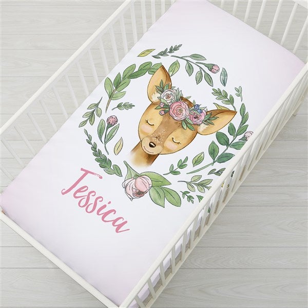 Woodland Floral Character Personalized Crib Sheet