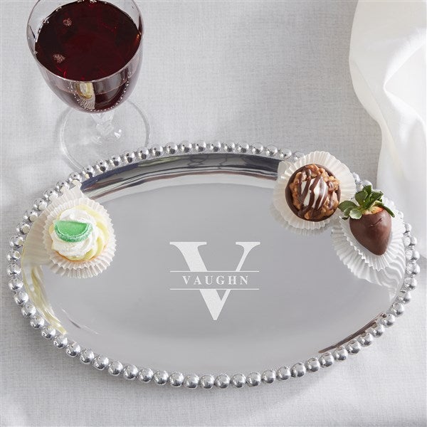 Personalized Serving Tray - Lavish Last Name Mariposa® String of Pearls Oval - 38574