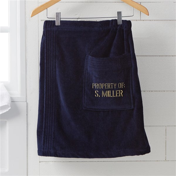 Authentic Men's Embroidered Navy Velour Towel Wrap  - 38613