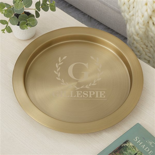 Laurel Wreath Personalized Round Gold Serving Tray  - 38625