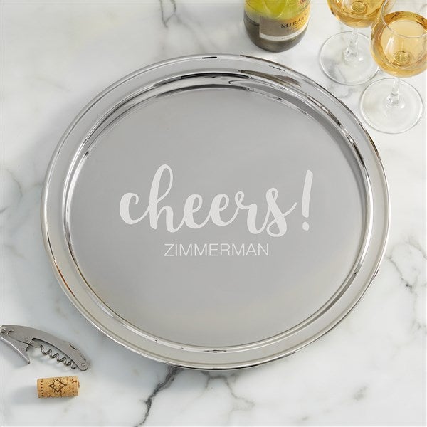 Cheers! Personalized Round Silver Tray  - 38637